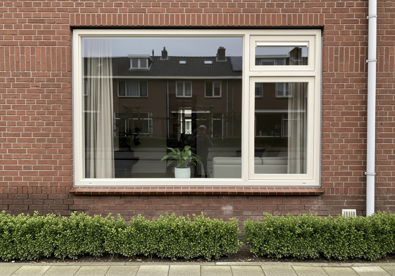 Net geplaatst kunststof kozijn in een Nederlandse brick gevel